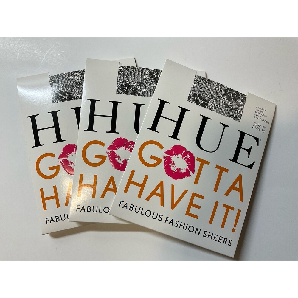 NIP 3 Pairs HUE Gotta Have It! Control Top Tights Floral Net Chrome Gray Size 2